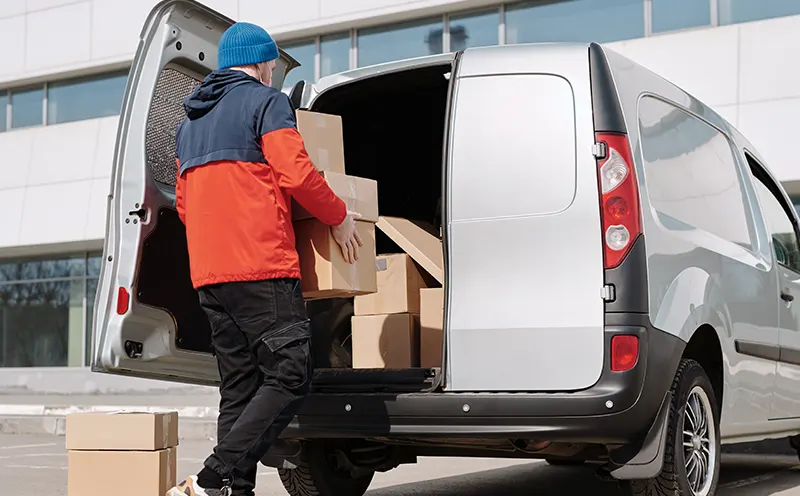 3pl delivery guy loading his van with boxes for delivery